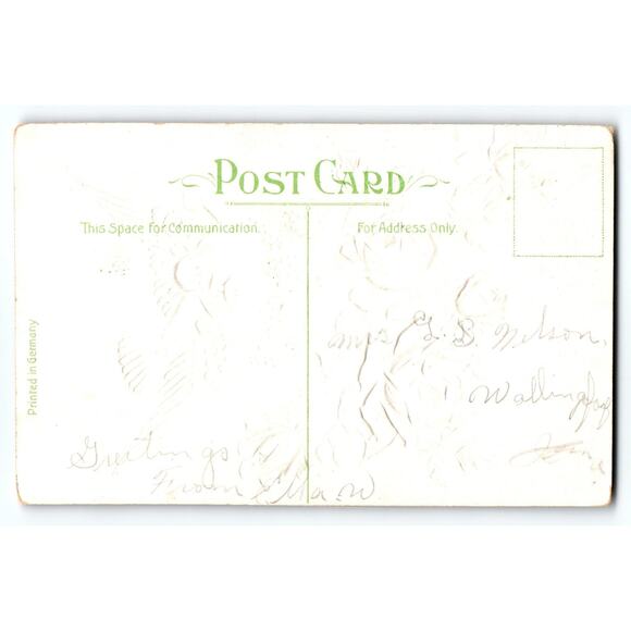 Vintage Embossed Christmas Postcard Dove with Letter & Pink Roses - Picture 2 of 2